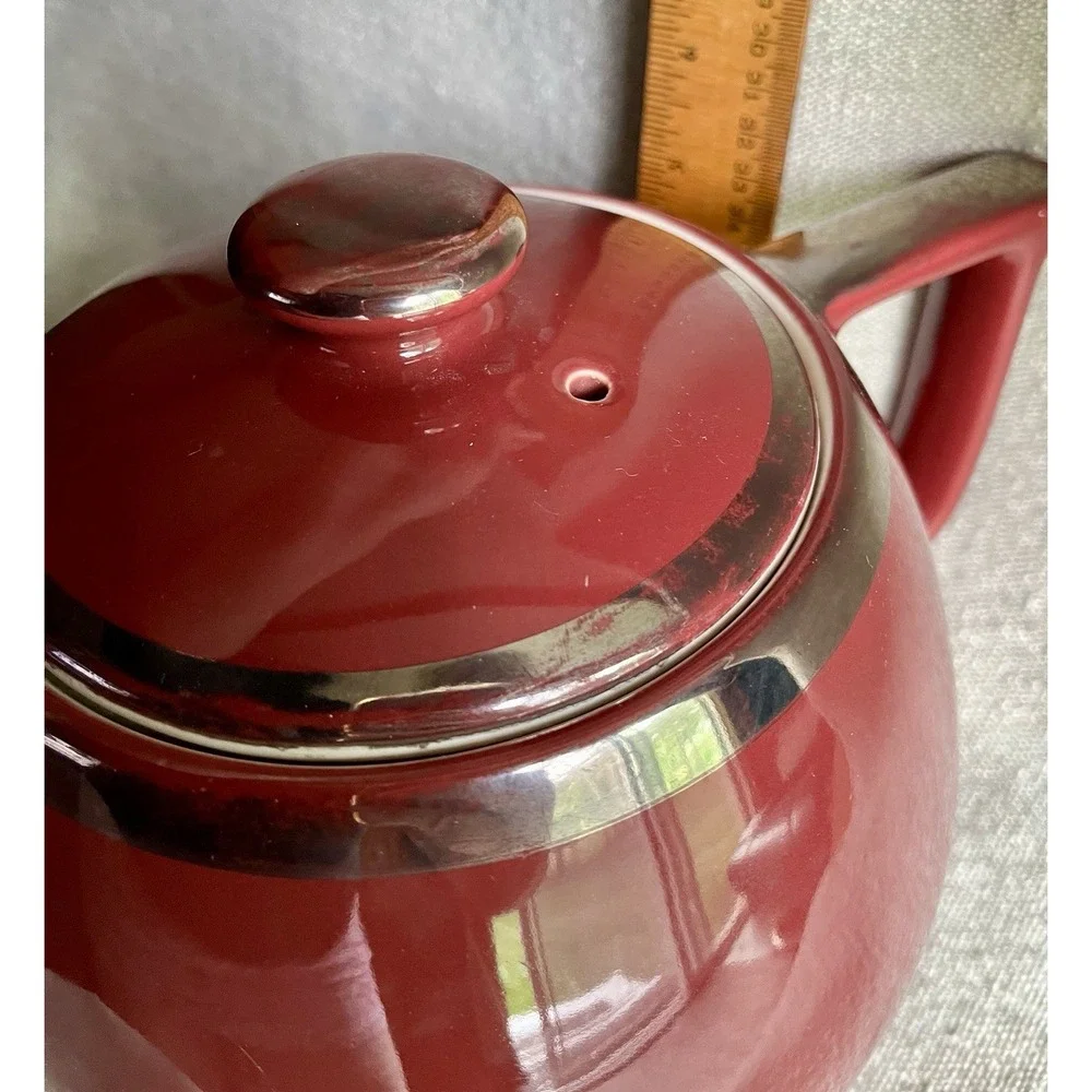 MCM Hall's Superior Quality Kitchenware Maroon Silver LRG Coffee Pot 10 Cup Tea